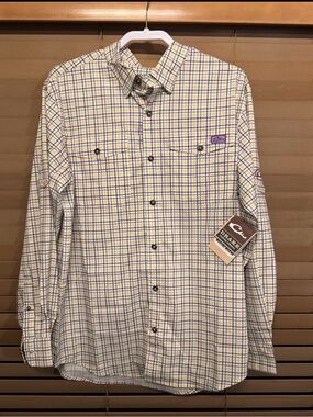Drake LSU Yellow & Purple Plaid Long-Sleeve Shirt- Medium NWT